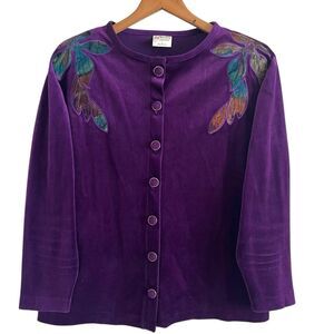 Vtg Velvet Floral Embroidered Jacket LP Purple Boho Goth Festival Whimsigoth